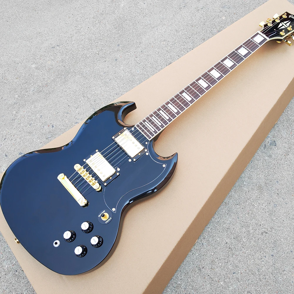 

Высококачественная Черная электрогитара SG под заказ с переплетением ладов и фотомостом