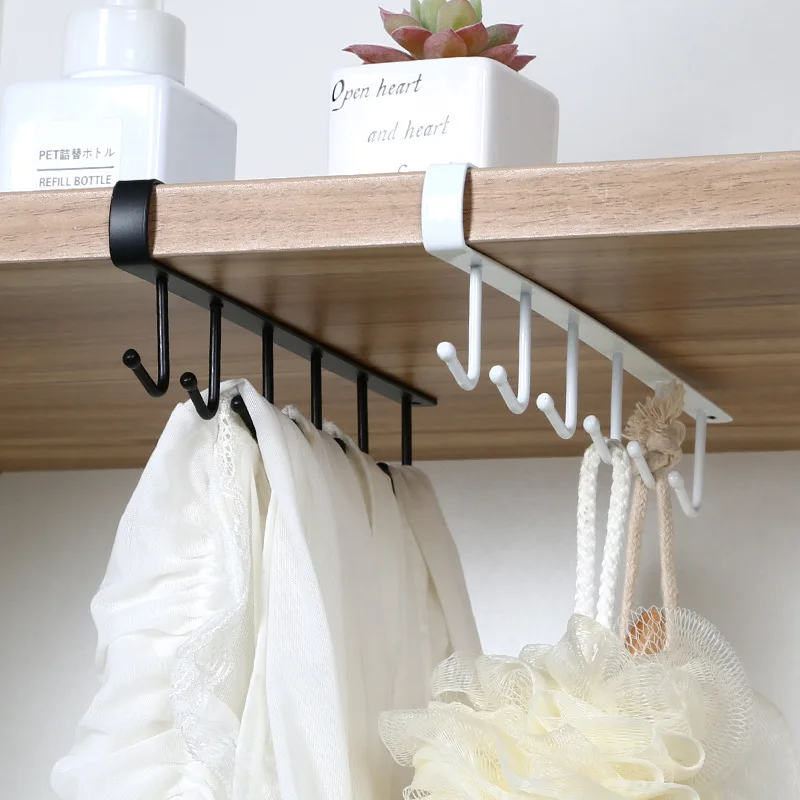 1pc 6 Hooks Metal Under Shelf Mug Cup Cupboard Kitchen Storage Organizer Hanging Rack Holder for Bathroom | Дом и сад