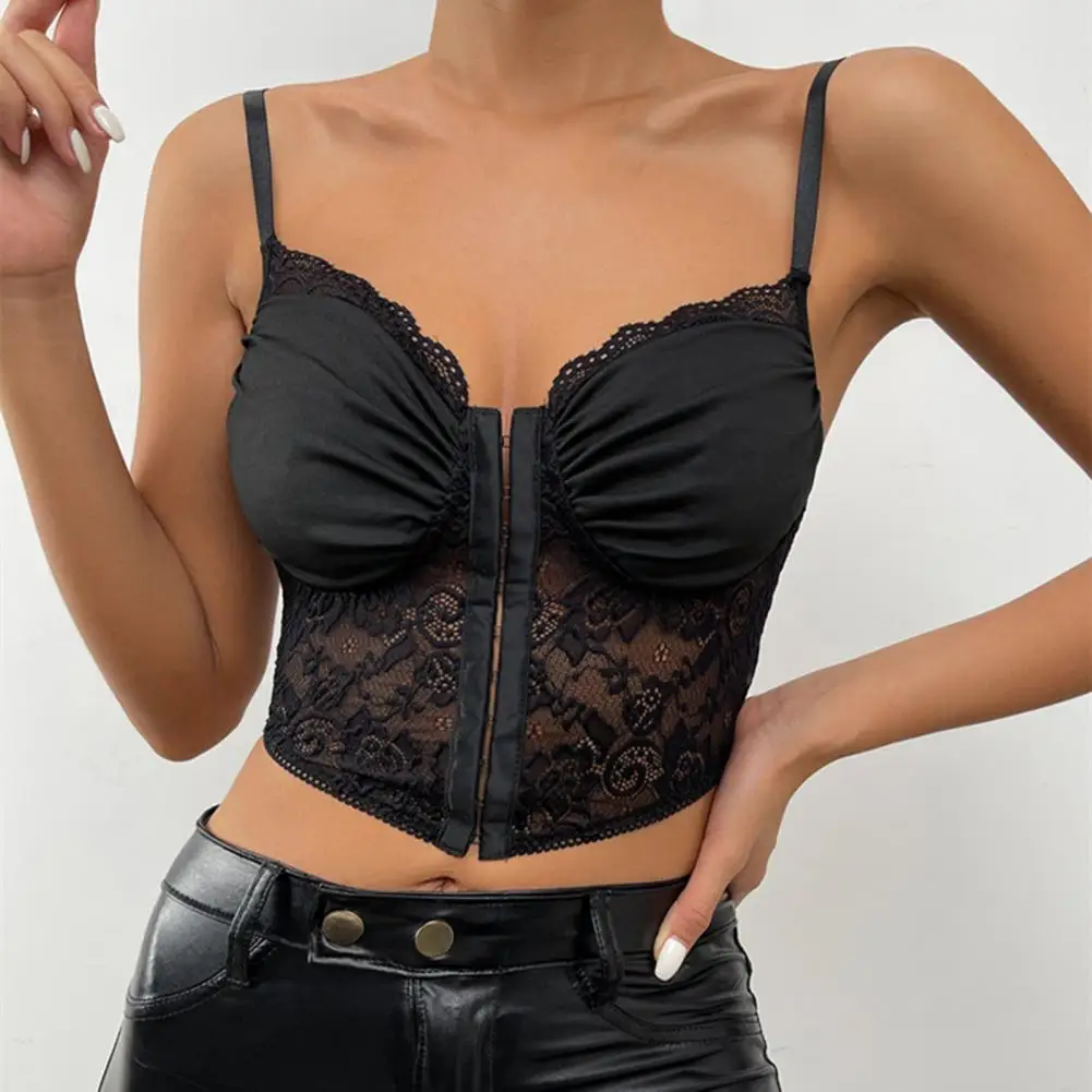 

2022 New Sexy Vintage Women Top See-Through V-Neck Solid Colors Hollow Out Bandage Crop Female Summer Tank Top