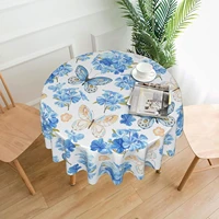blue flower butterfly floral round tablecloth 60 inch table cover polyester stain and wrinkle resistant table cloth for dining
