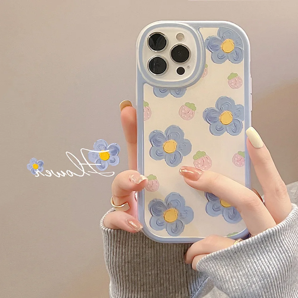 

Retro sweet original oil painting strawberry flowers Phone Case For iPhone 13 12 11 Pro Max Xr Xs Max X 7 8 Plus case Cute cover