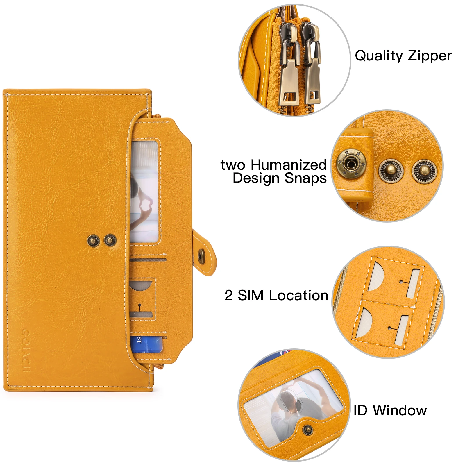 Genuine Leather Women Long Purse Female Clutches Money Wallets Handbag for Cell Phone 2 Zipper Card Holder Wallet