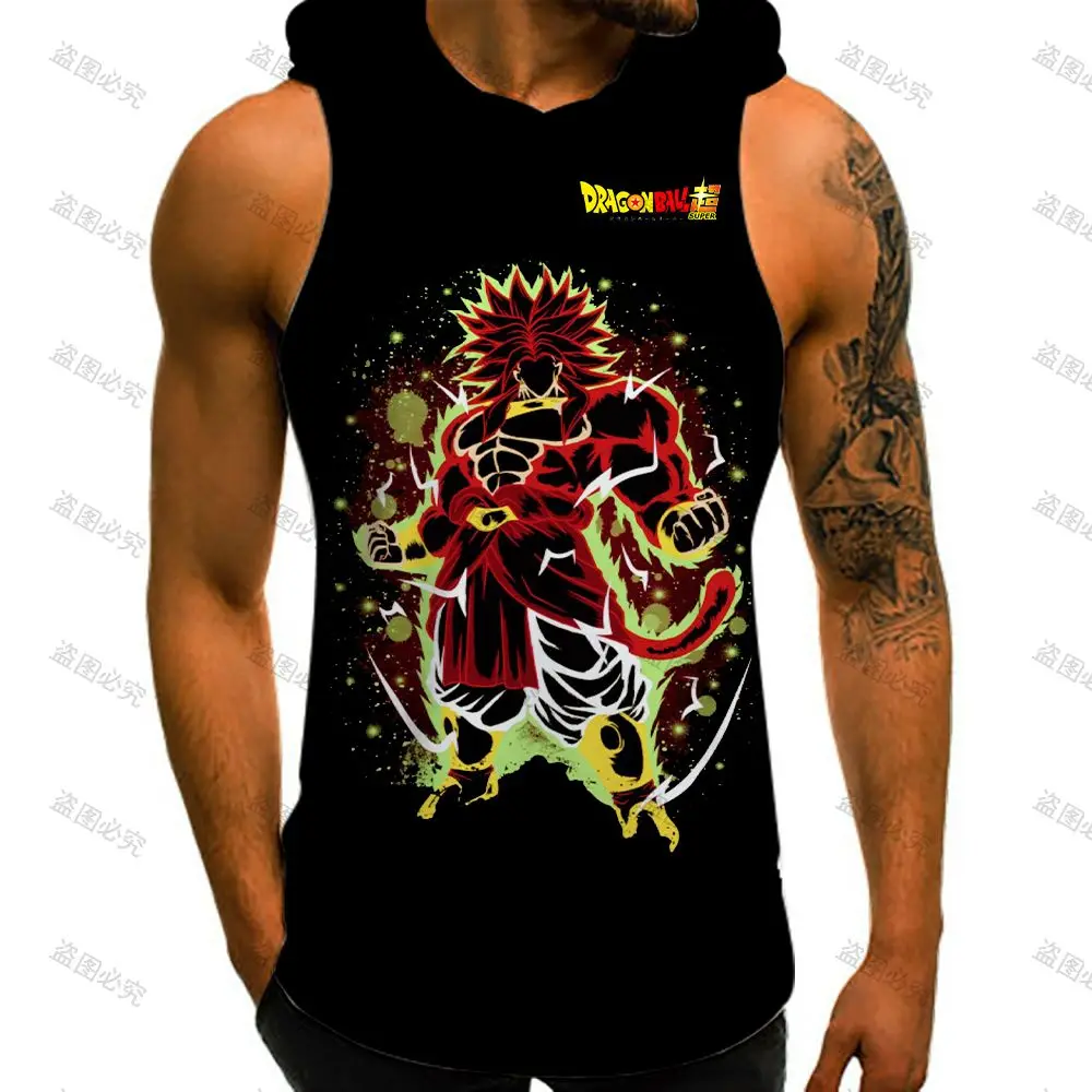 

Hooded T-shirt Bodybuilding Dragon Ball Men's T-shirts Trend Mens Muscle Vest With Hood Anime Sleeveless Shirt Man Gym Vegeta