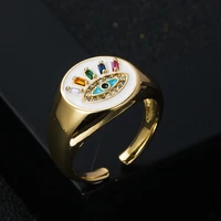fashion gold color devil eye adjustable ring filled cz zircon crown engagement wedding ring for men women hip hop jewelry