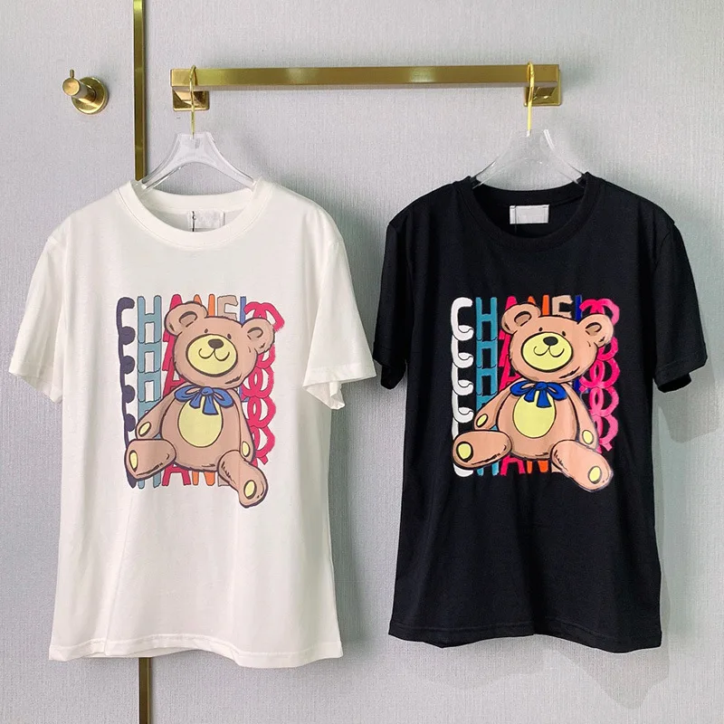 

2022 Summer Fashion Women's All-match Bear T-shirt Women Cartoon Printing Cotton Loose Short-sleeved T-shirt Top Women