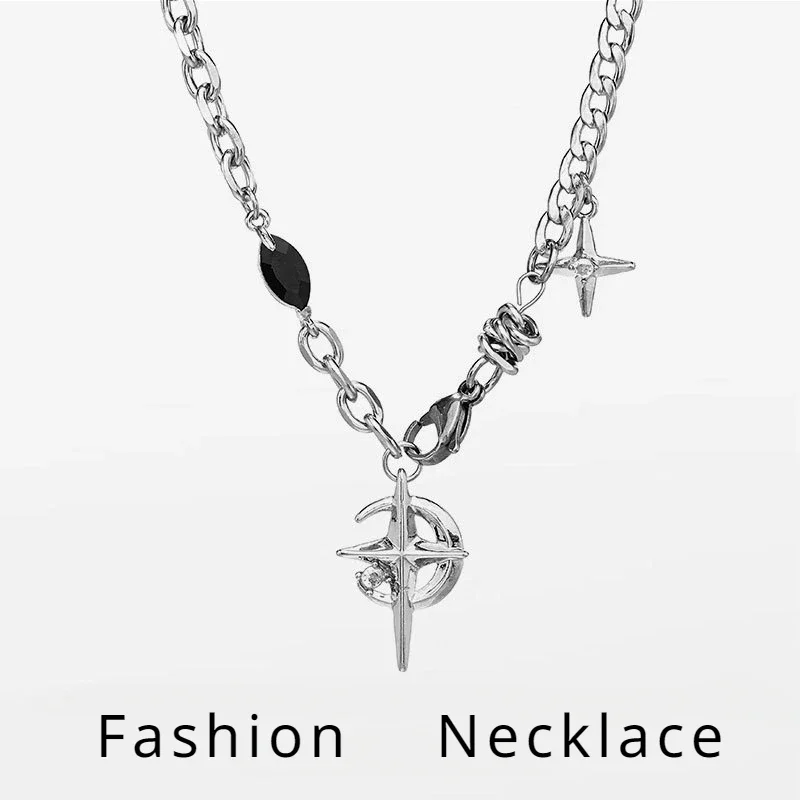 

Лидер продаж, универсальное мужское ожерелье с черным драгоценным камнем, лоскутное ожерелье в стиле хип-хоп со звездой и крестом для мужчин и женщин, цепочка на ключицу