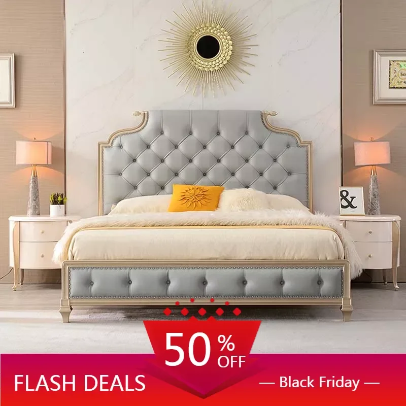 

European Style Light Luxury Bed Solid Wood Modern Minimalist Double Bed Simple Women European Camas Y Muebles Home Decoration