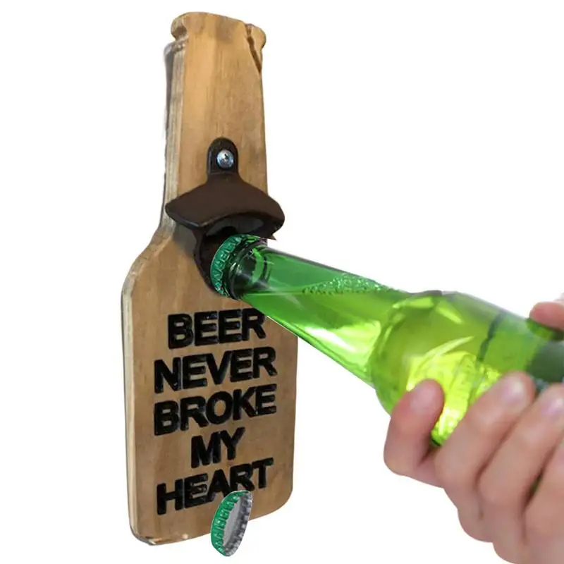 

Beer Bottle Opener Soda Can Opener Wall Bottle Shape Beer Opener Wooden Decorations For Fridge RV Beer Lovers Cool Gadgets