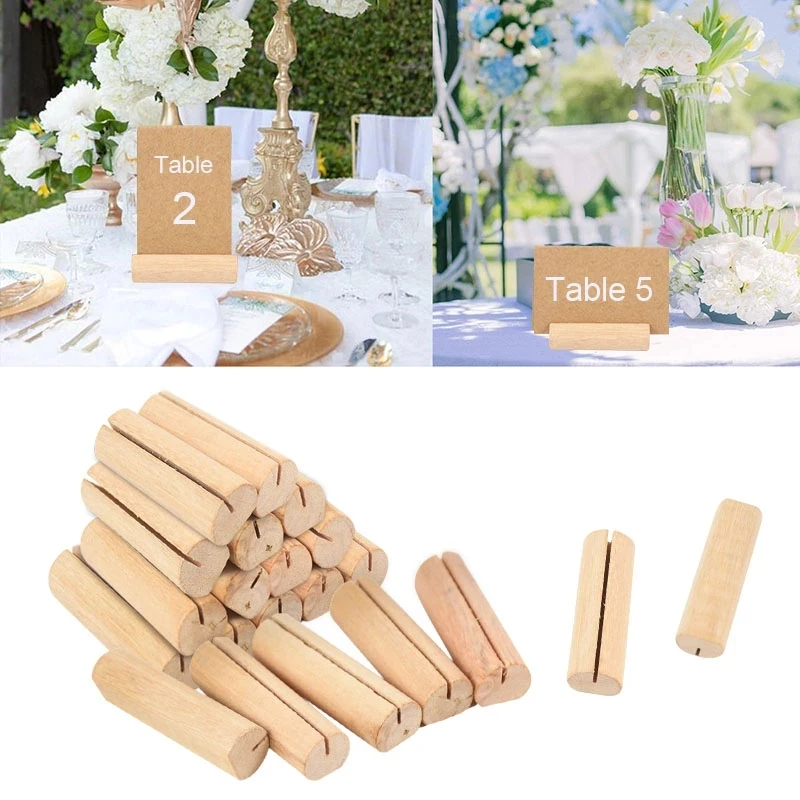 10pcs Natural Wooden Place Card Holders Stand Card Photo Clip Holder Rustic Wedding Decorations Party Table Number Name Sign images - 6