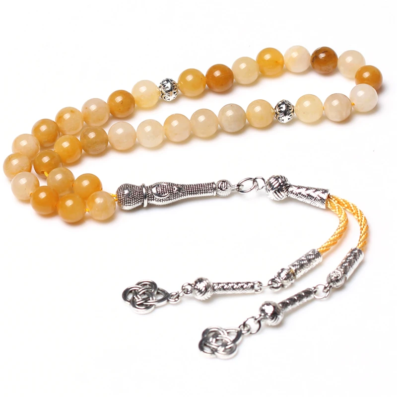 

Natural yellow jade beaded necklace 33 tasbih prayer beads