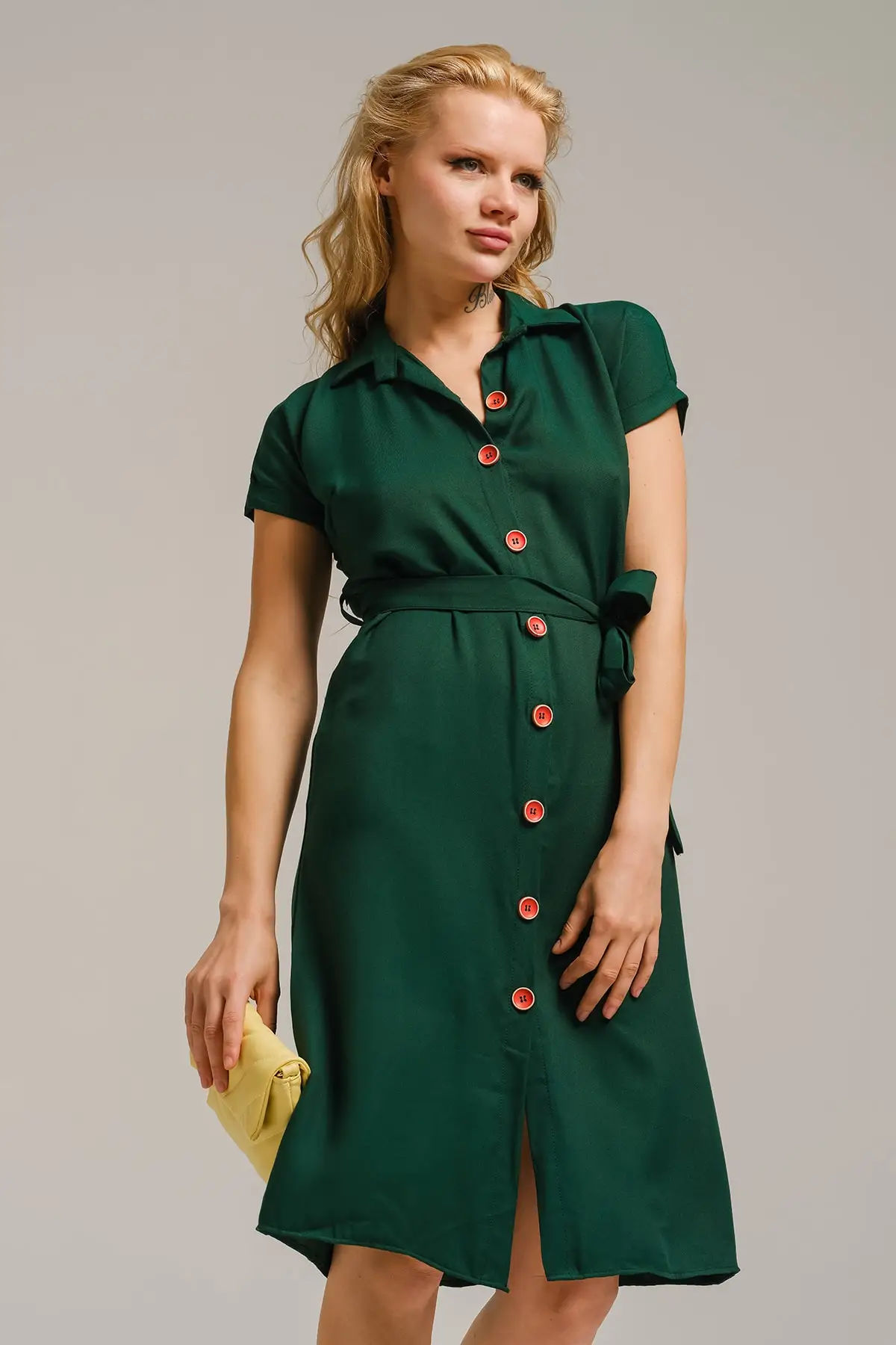 

Women's Emerald Waist Short Sleeve Shirt Dress ARM-19Y001068 Woven Viscose Blended Regular Cool & Comfort