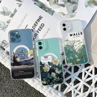 fashion and famous paintings phone case for iphone 13 12 11 mini pro max transparent super magnetic magsafe cover