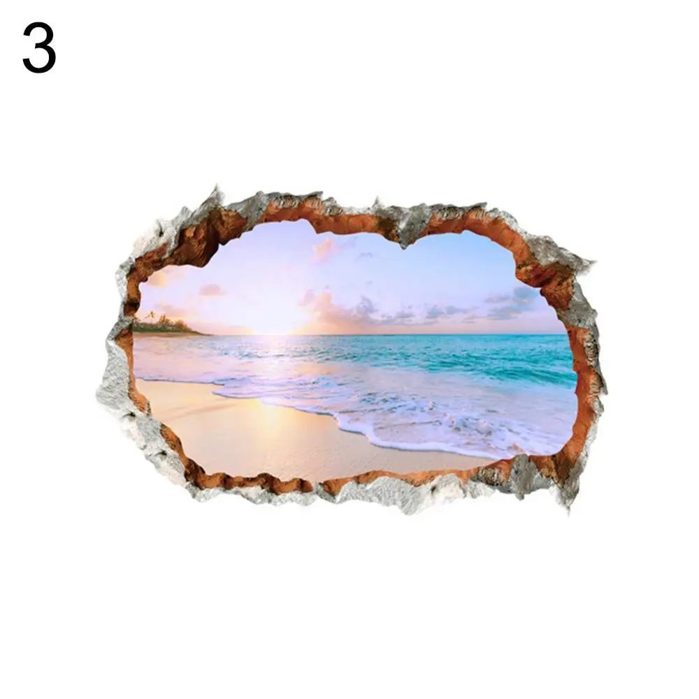 Лидер продаж 3D эффект сквозная наклейка на стену морской океан пляж декор для
