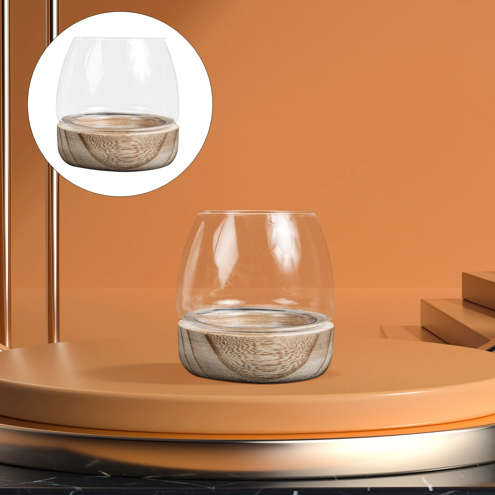 

Wooden Bottom Fish Tank Hydroponics Glass Flowerpot Vase Container Creative Micro Landscape Bottle