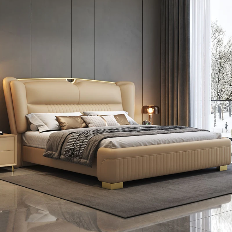 Элегантный современный дом каркас двуспальной кровати роскошная кожаная