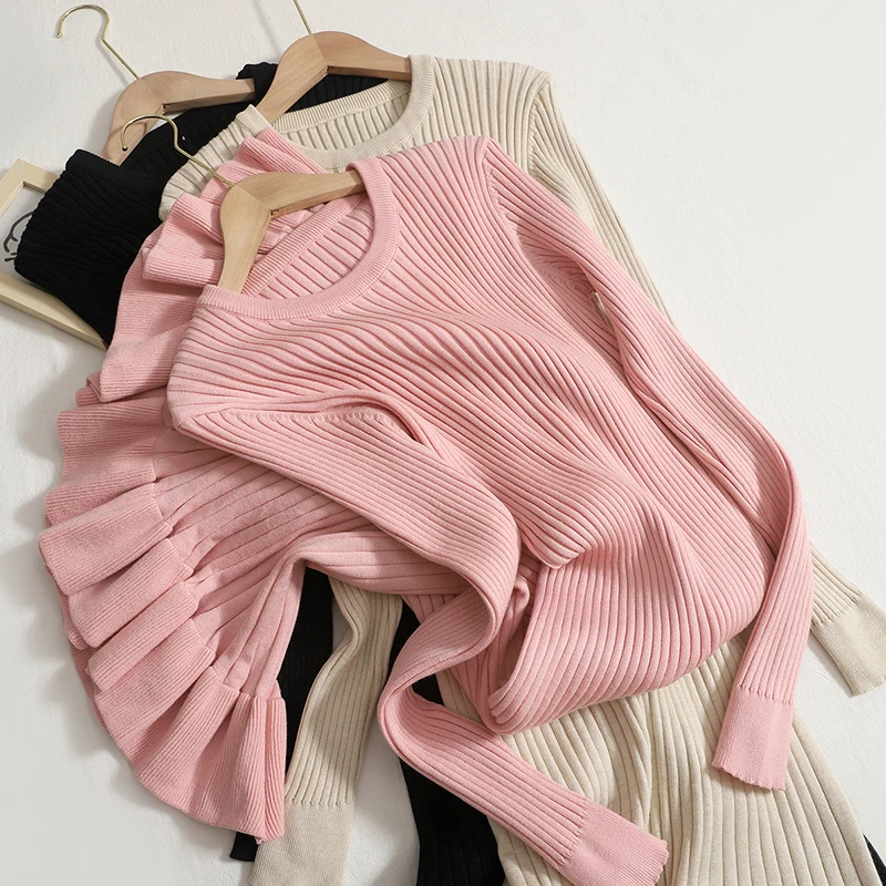 

Шикарные Модные женские осенние облегающие длинные вязаные платья Hikigawa, однотонные элегантные женские платья