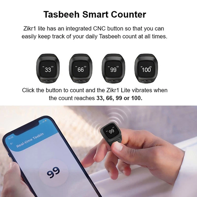 

1pc NEW Smart Tasbih Tally Counter Ring For Muslims Zikr Digital Tasbeeh 5 Prayer Time Reminder Bluetooth