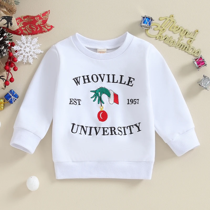 

Toddler Christmas Sweatshirts Long Sleeve Round Neck Ball Embroidery Pullover Tops Kid Clothes
