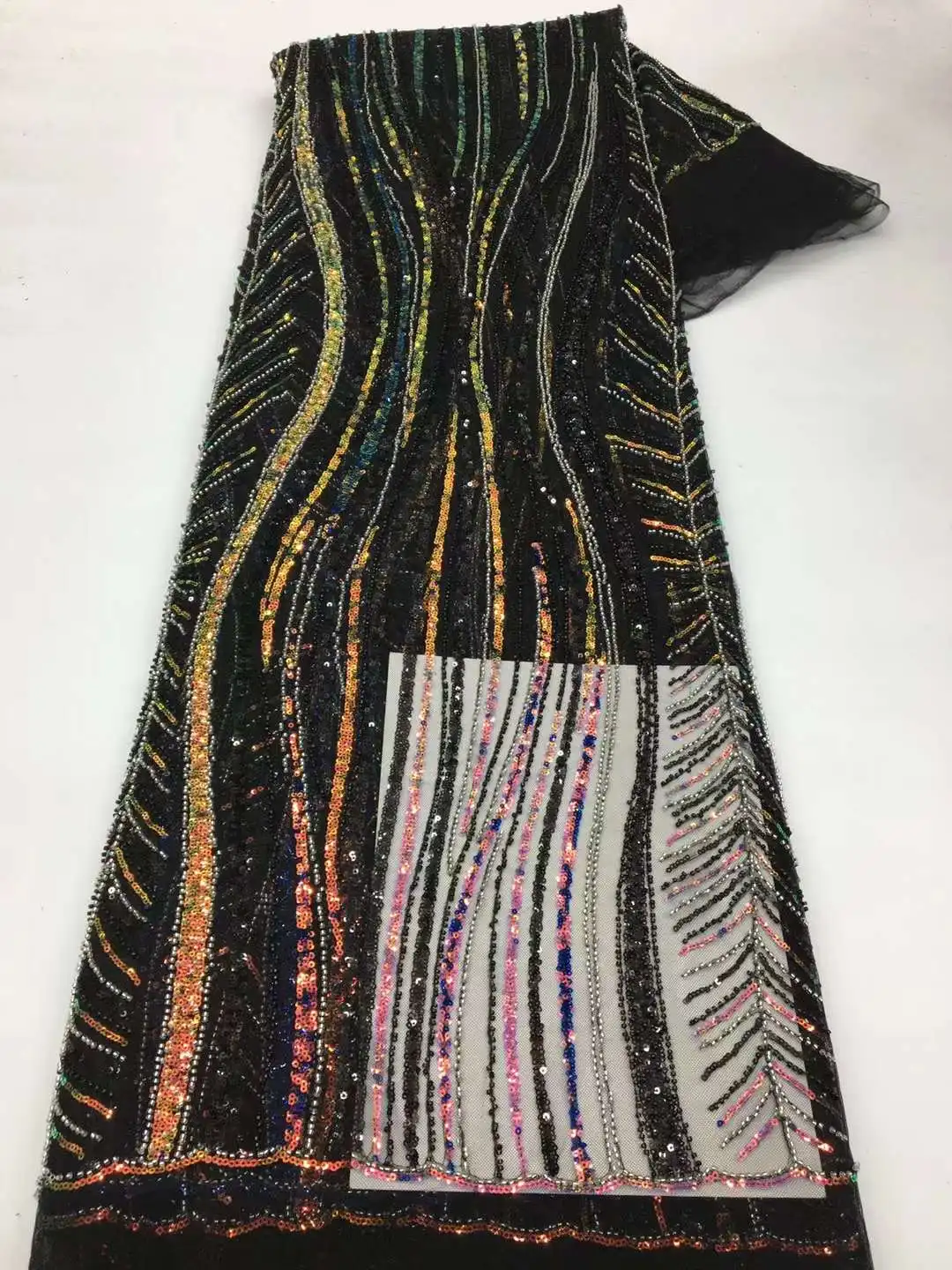 

Luxury African 3D Lace Fabric 2023 High Quality Handmade Beads Lace Fabric With Sequins Groom Beaded Embroidery For Dreeses Sew