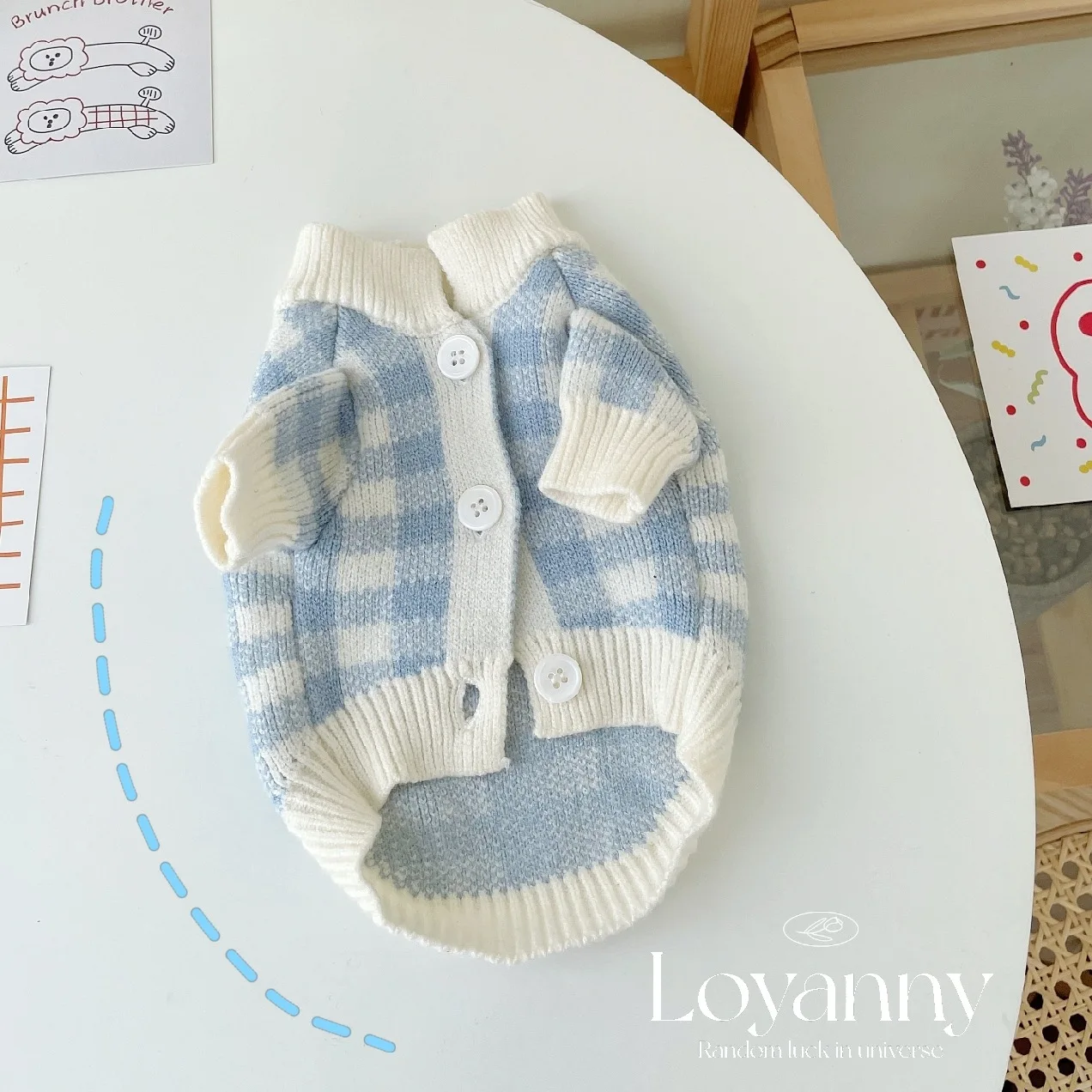 

Blue Sweater Pet Clothing Puppy Dog Cardigan Clothes Teddy Poodle Cat Bichon Small Dog Autumn and Winter