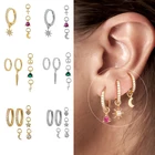 Минималистичные Двойные серьги-кольца CANNER + четыре маленькие подвески ЛуназвездаКрестсерьги из бисера золотого и серебряного цвета для женщин ювелирные изделия