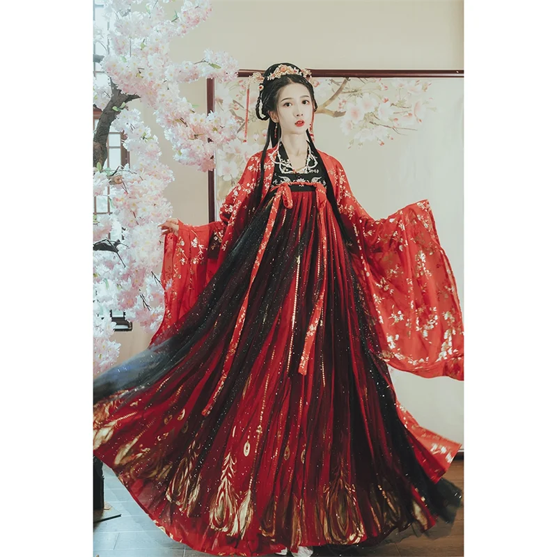 Традиционное китайское платье черный топ и юбка комплект Красного халата