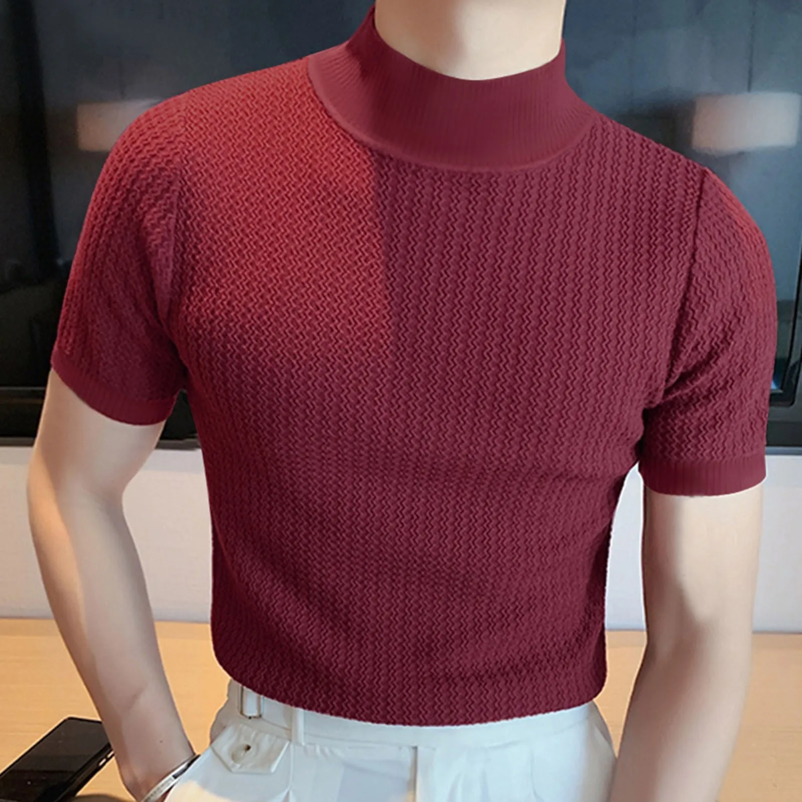

Solid Color Shirt Elegant Fashion Shirts High Neck Korean Style High Quality Shirts For Men Short Sleeve Camisas Blusas Tops