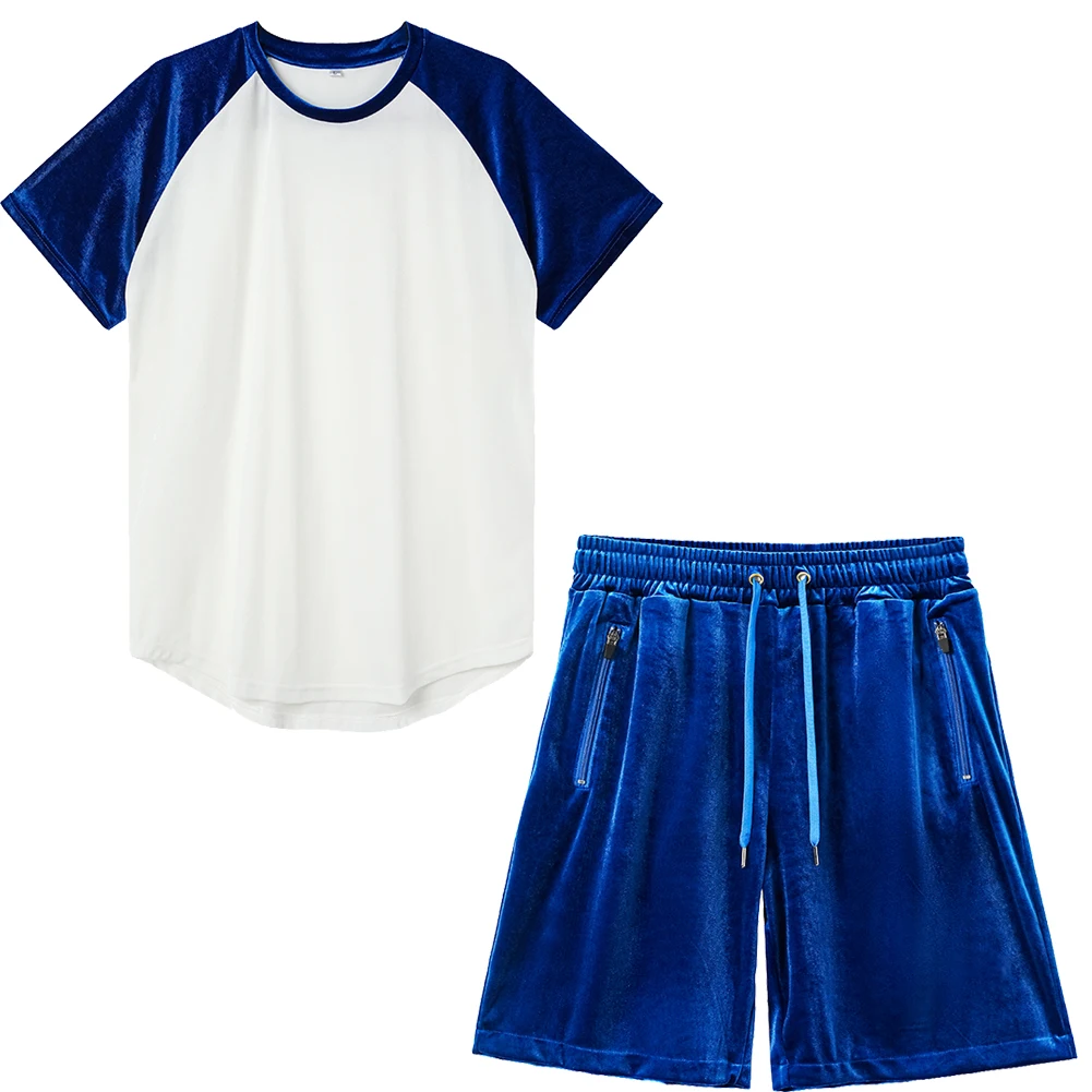 Men Velvet Velour Hip Hop Gym Sports Homewear Short Summer Casual Tracksuits Sets Sweatsuits