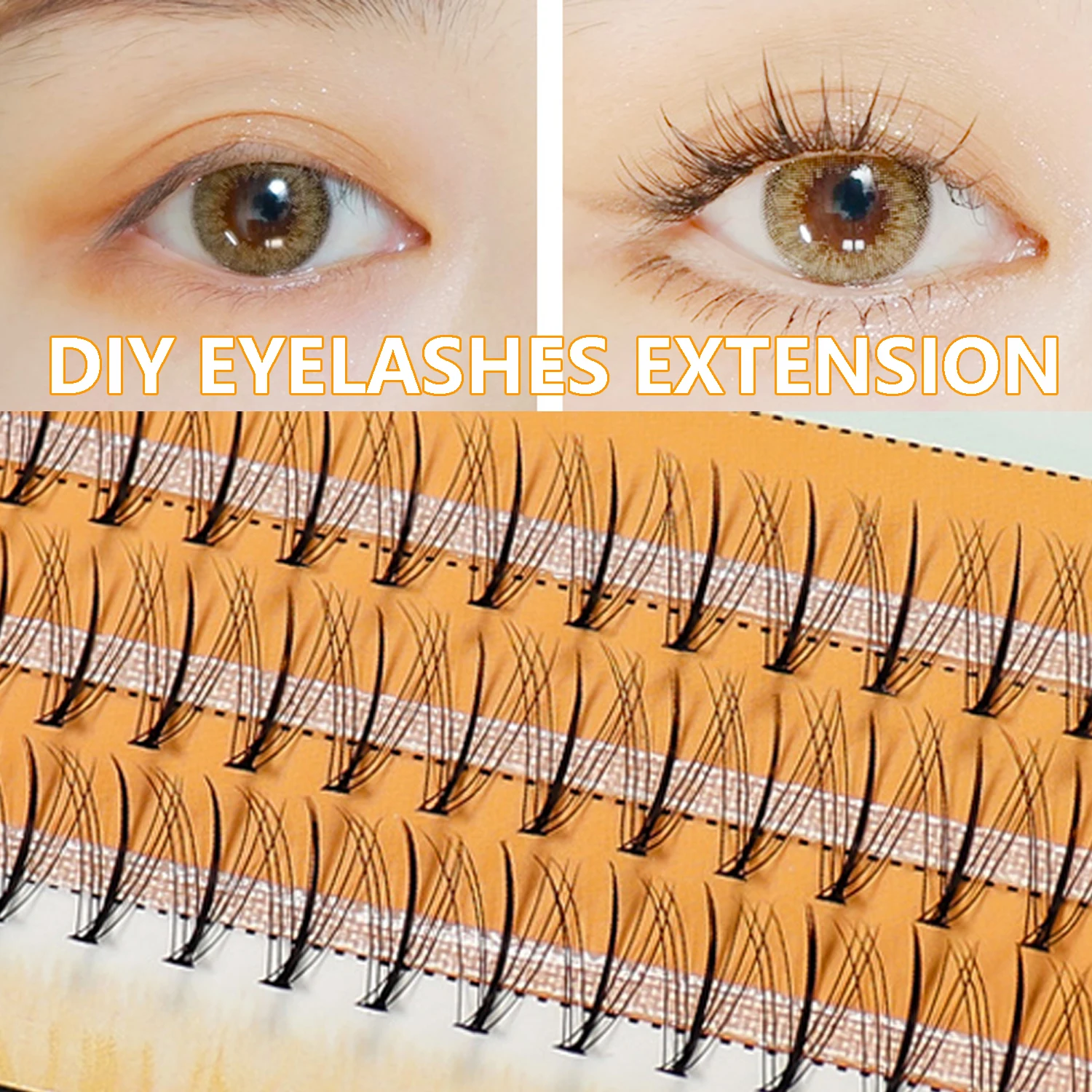 

60 Bundles/Box Natural Long Cluster Eyelash Extension DIY Self Grafting Eyelashes C Curl 0.07mm Thickness Soft Wispy Volume