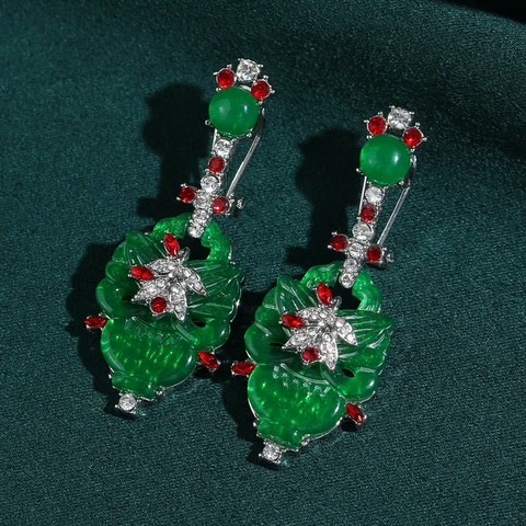 Серебряные серьги-капли STALAIT с нефритовым замком