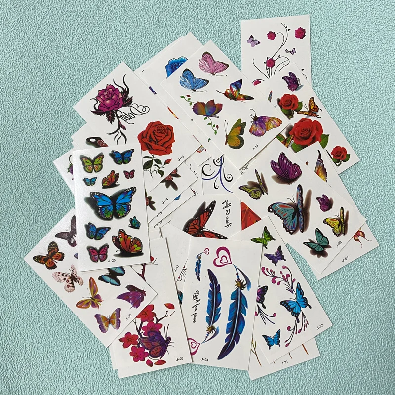 30 Шт. Водонепроницаемые Временные Татуировки 3D Красочные Бабочки Розы Дизайн Для