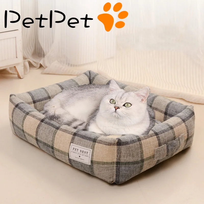 

Square Lattice Dog Bed Detachable Washable Pet Bed Cat Nest Double-sided Usable Cotton Pad Sleeping Bag for Big Small Cat