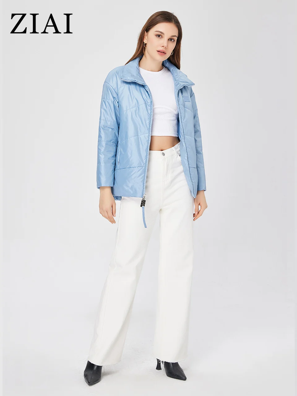 ZIAI 2023 New Women's spring jacket Short Solid Color coat women stand collar high-quality Thin style Zip Casual Parka ZM-10437
