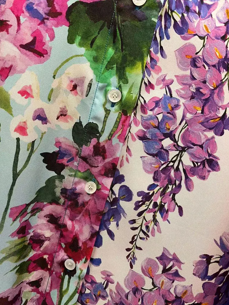 AELESEEN Модная шелковая Сицилийская блузка 2022 с рукавом-бабочкой фиолетового цвета