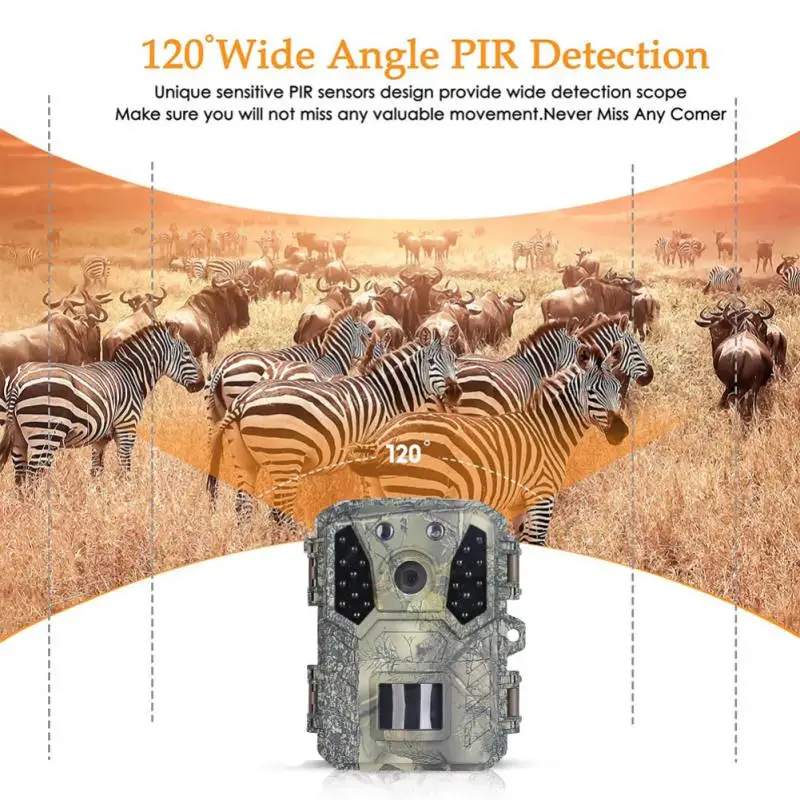 

Trail Camera 20MP 1080P Game 120 Detection Range IP66 Waterproof No Glow Night Vision 75ft Trigger Distance Wildlife Monitoring