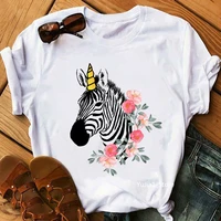 watercolor zebra flowers print t shirt womens clothing funny cool white tshirt femme summer fashion t shirt female streetwear