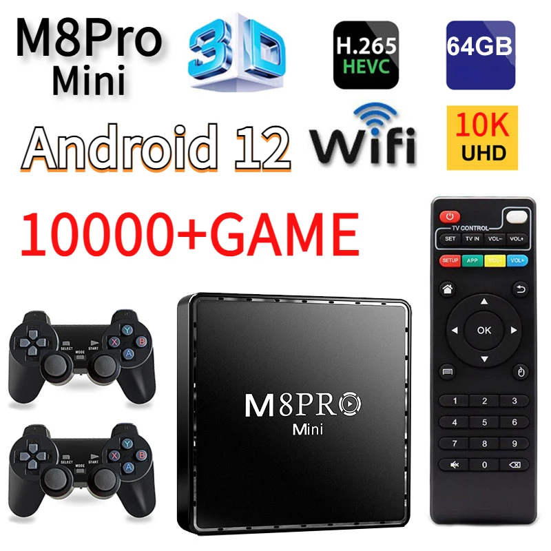 

Мини-приставка Игровая M8Pro, 10K, 64 ГБ, 10000 ретро-игр, Android 12, iptv, Wi-Fi, 2,4 ГГц