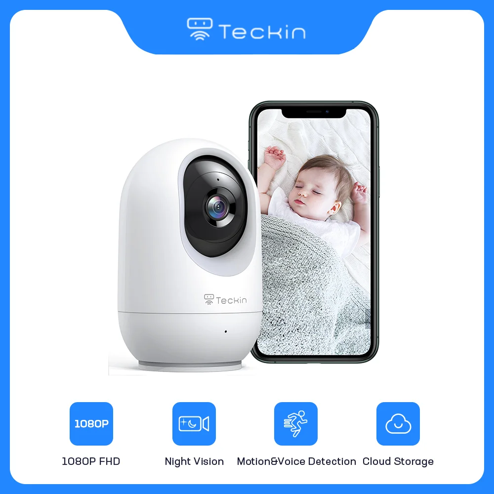 

Teckin TR100 камера 1080P Wi-Fi внутренняя камера для детей, ночное видение, 2-канальное аудио, отслеживание движения, обзор 360 °