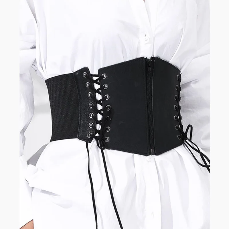 

Lace-up Waist Corsets Pu Leather Slimming Body Waistband for Women High Quality Zipper Bustiers For Dress Shirt Ceinture VD3554