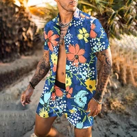 2022 summer hawaii trend print sets men hawaii shorts shirt clothing set casual palm tree floral shirt beach short sleeve suit