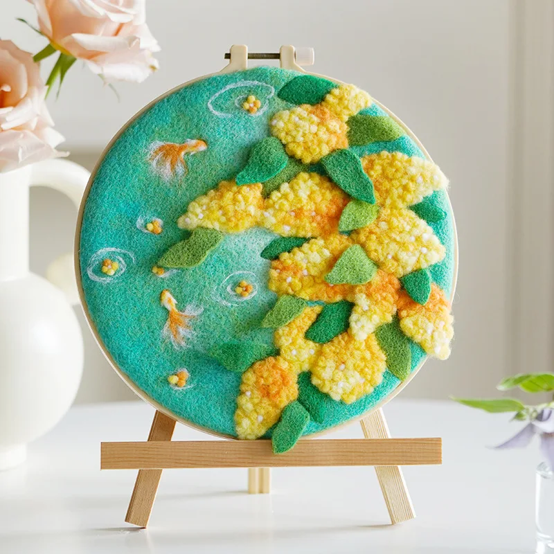 

Creative Landscape Painting Handmade DIY Wool Felting Painting With Embroidery Frame DIY Wool Needle Felt Picture Kit Craft Gift
