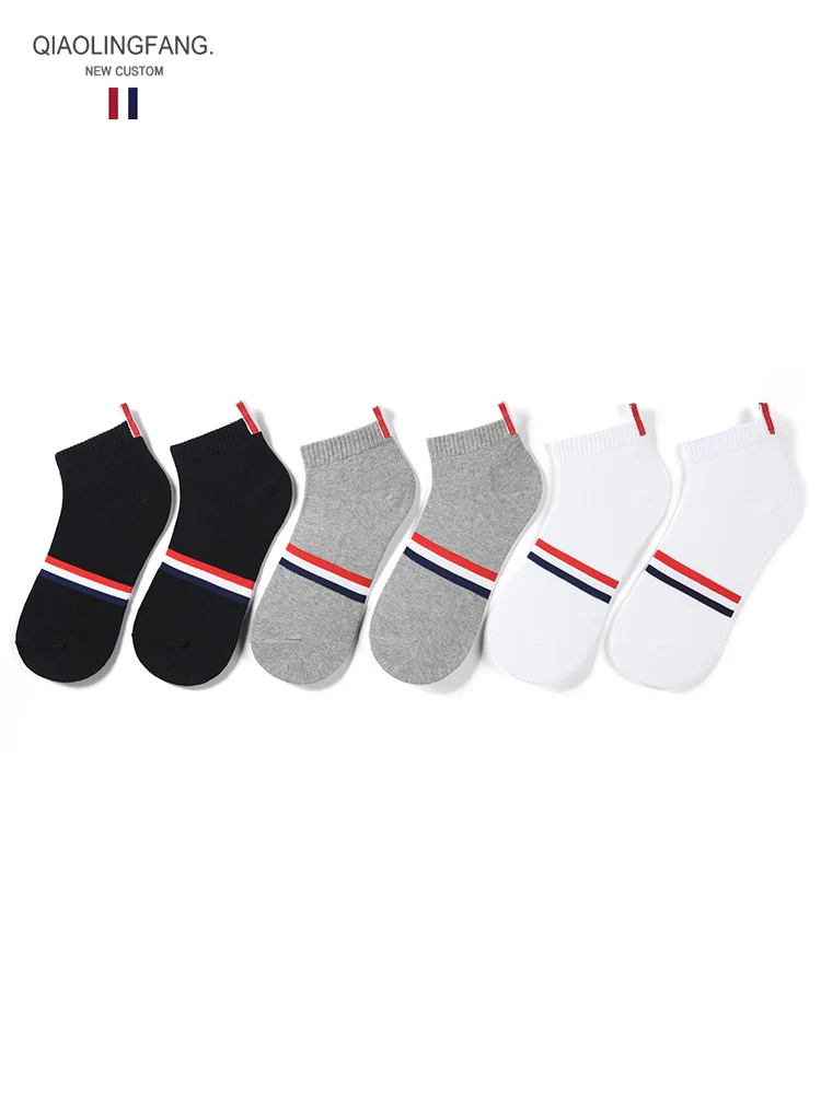 TB short socks gift box men and women couple boat socks pure cotton sports four bars shallow mouth socks short socks 6 pairs