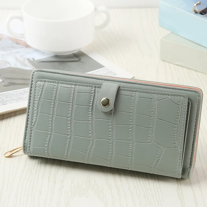 

Brand Designer Stone Pattern Long Wallets Women Card Holder Soft PU Leather Zipper Coin Purses Ladies Clutch Bags