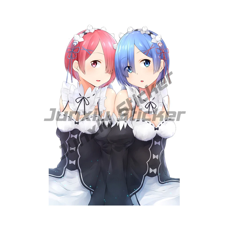 Виниловая наклейка с голубыми близнецами Rem Ram в стиле аниме