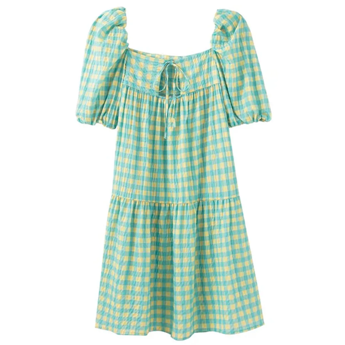 

Женское винтажное платье в клетку, с квадратным вырезом и пышными рукавами