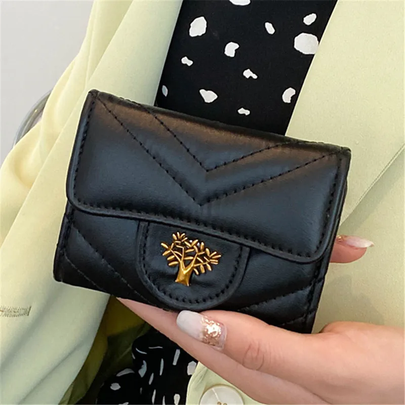 Women's wallet pu Hasp Small tree Luxury Brand Famous Mini Wallets Solid Purses Short Female Coin Purse Credit Card Holder 843