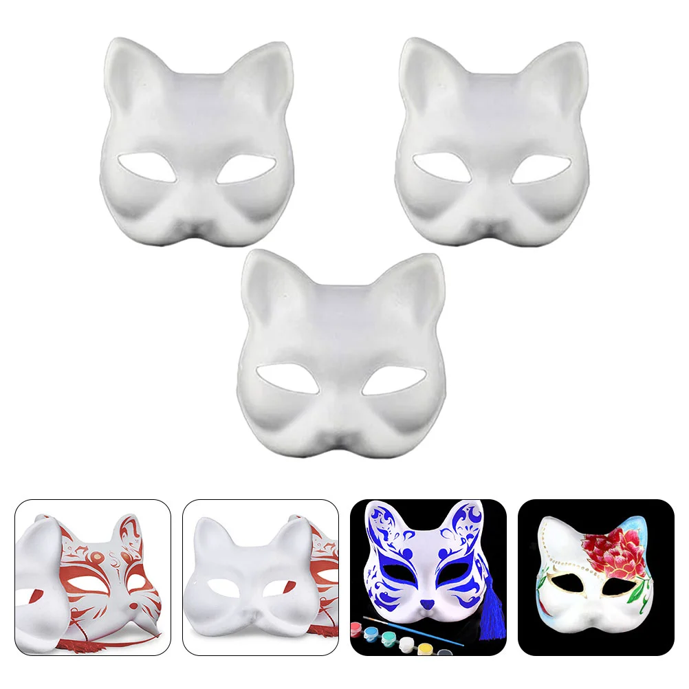 

3 Pcs Halloween Masks DIY Halloweenmasks Half Cat Blank Paper Cosplay