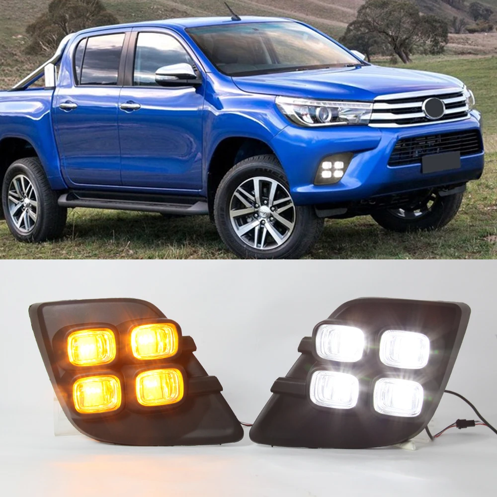

Светодиодный ные дневные хосветильник огни для Toyota Hilux2015-2017Daytime, передние фары s, белые, желтые поворотные огсветильник с проводным жгутом, комплект кузова автомобиля