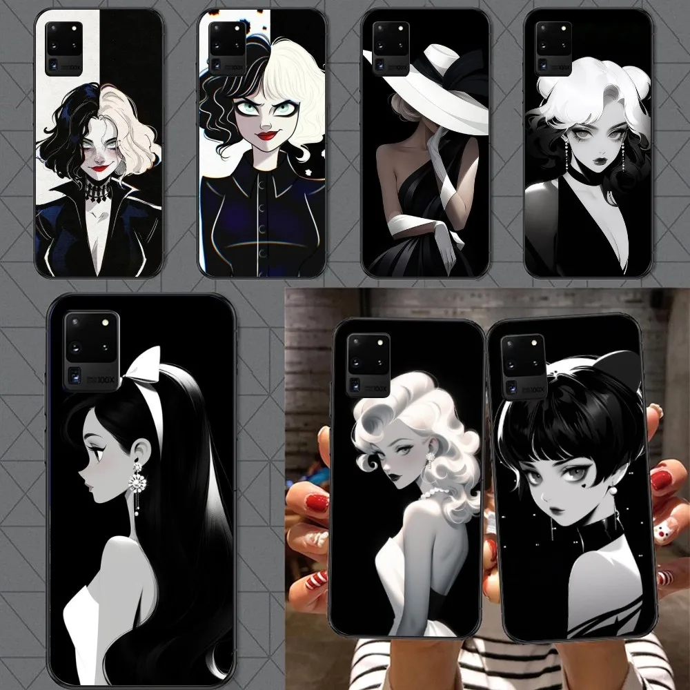 Черный белый чехол для мобильного телефона девочек Samsung A91 A81 A73 A72 A71 A30S A20 A12 A13 A52 A53