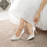 white color wedding party shoes for women elegant pumps pointed toe shallow thin high heels womans satin bridal dress bride shoe